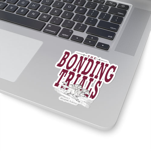 Sticker from thtgrlreads inspired by the Wolves of Ruin collection, featuring a bold vintage-style maroon "Bonding Trials" text and detailed wolf imagery, perfect for book fans.
