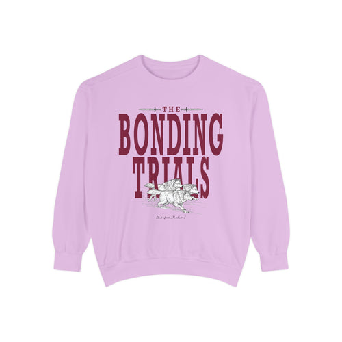 thtgrlreads Wolves of Ruin collection cozy Comfort Colors sweatshirt in soft lavender with vintage-style plum text and detailed white wolf graphic inspired by Sable Sorensen's Dire Bound and Fury Bound.